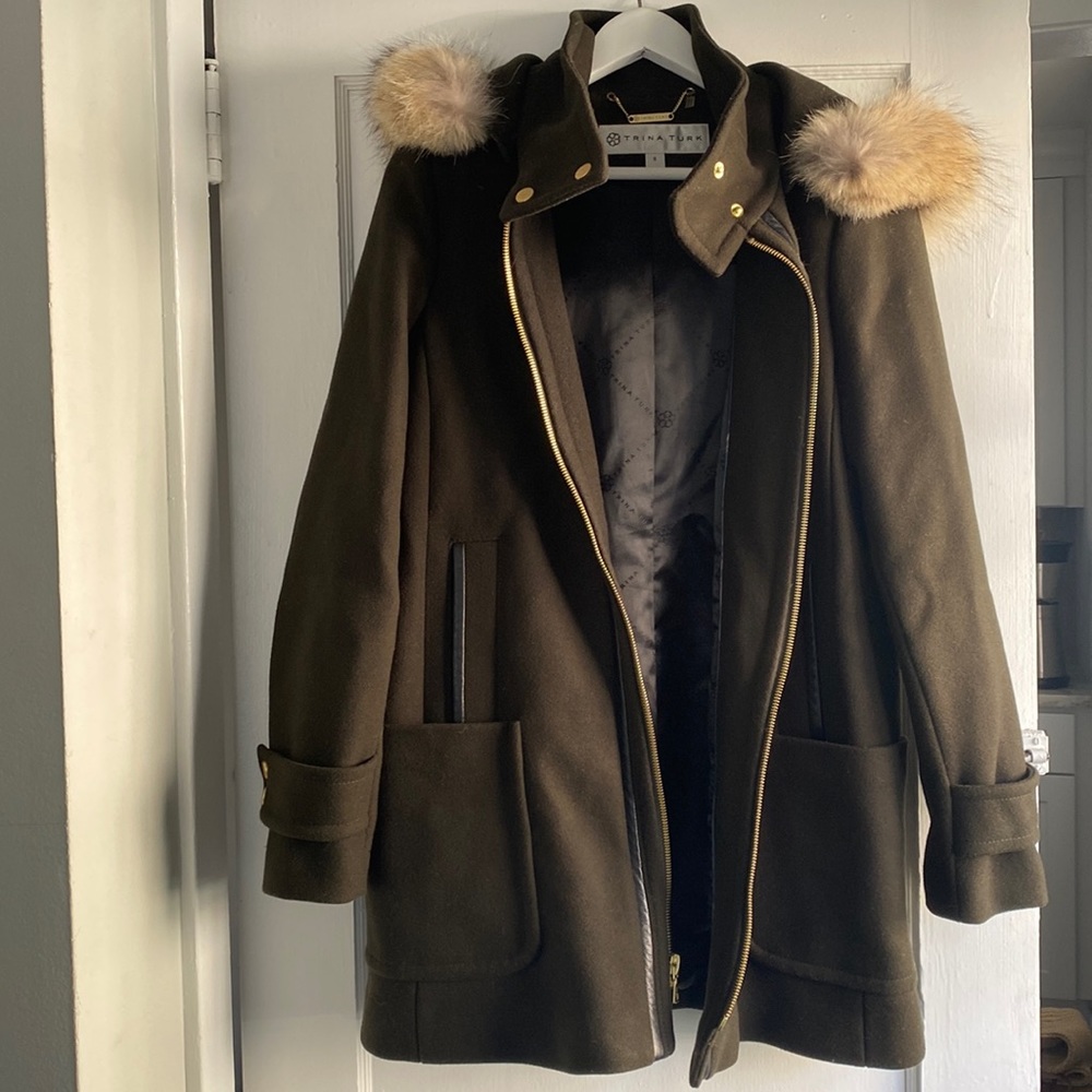 Trina Turk Wool Coat with Coyote Fur